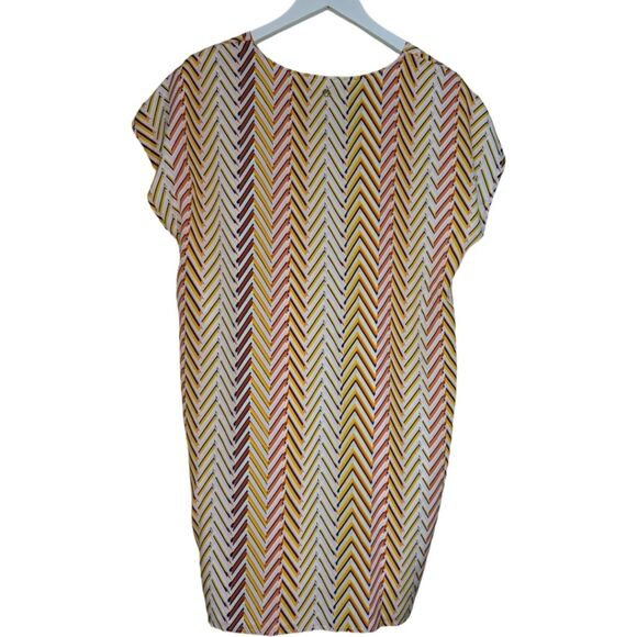 Marie Oliver Andi Silk shift dress Chevron stripe yellow orange white sz M - Picture 3 of 8